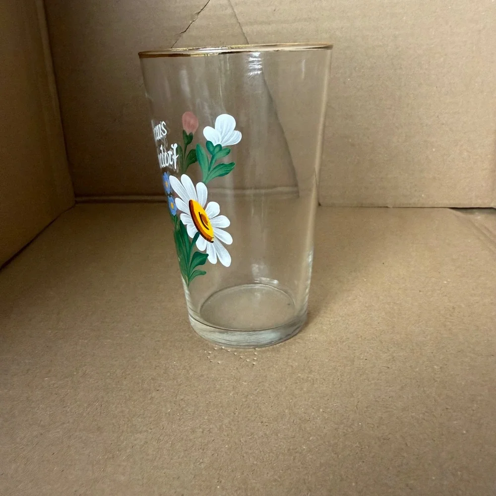 Vintage‎ Handpainted German Ballendorf Floral Glass Tumblers Gold Rim Set of 4